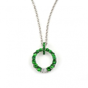 18k White Gold Green Tzavorite & Diamond Circle Pendant